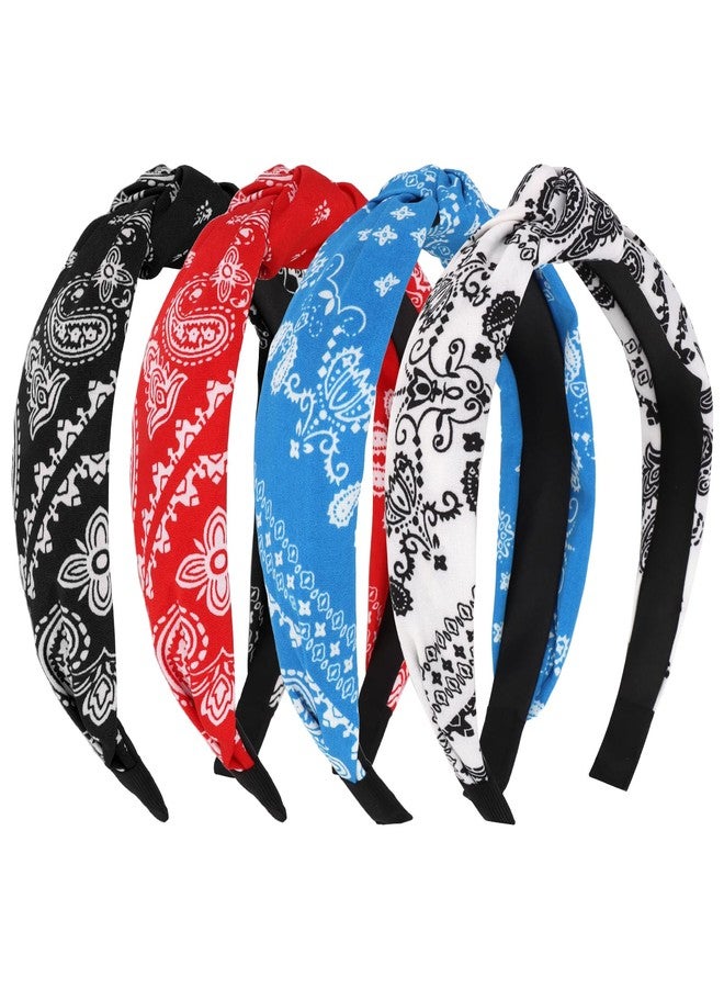 KIUEZIR Bandana Headbands for women, 4PCS Fashion Knotted headband Paisley Print Wide Hair Band for Thin Thick Hair, Non-Slip Boho Hair Accessories - Image 1
